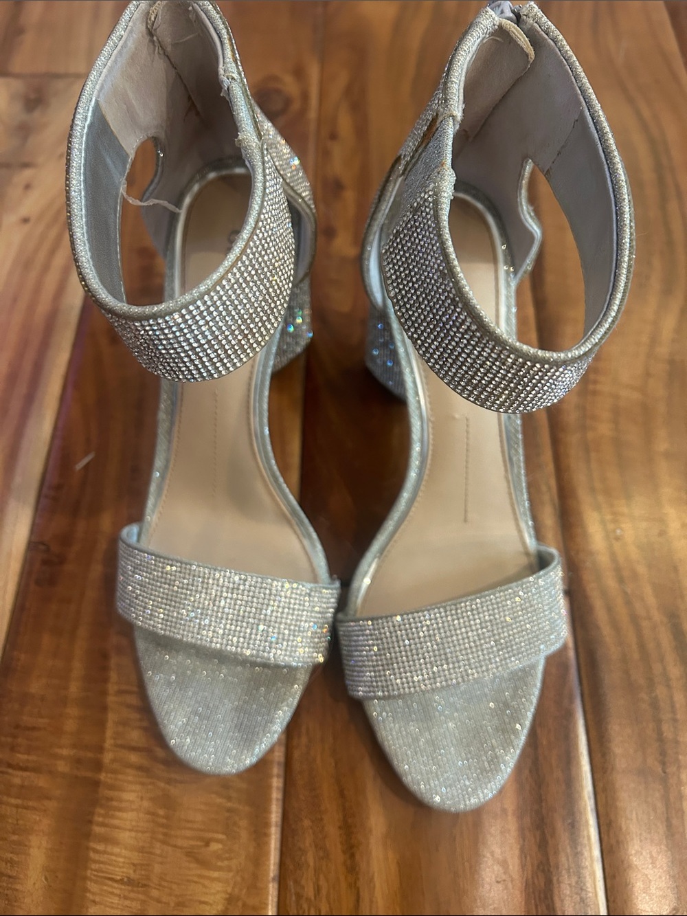 Gianni Bini Silver Glitter Ankle-Strap Heels